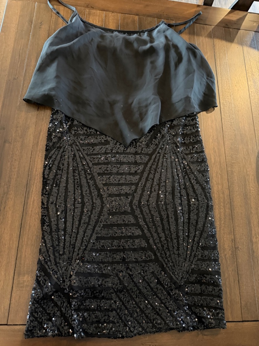 Deb Black Sequin Geometric Mini Dress with Overlay Bodice